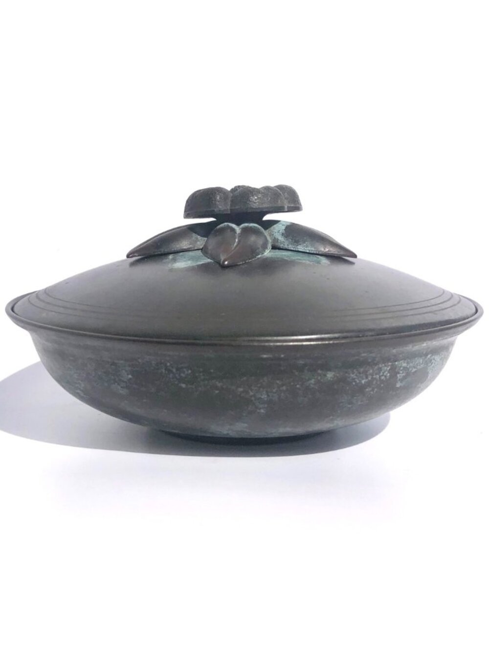 Pal-Bell Lidded Bowl Dish Brass Verdigris Flower Israel Judaica vintage MCM